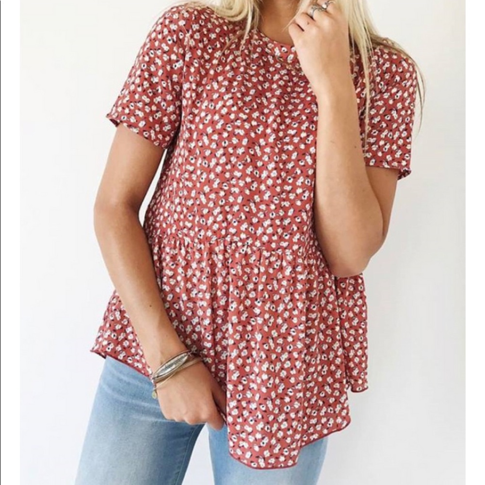 Red Floral Short Sleeve Tee